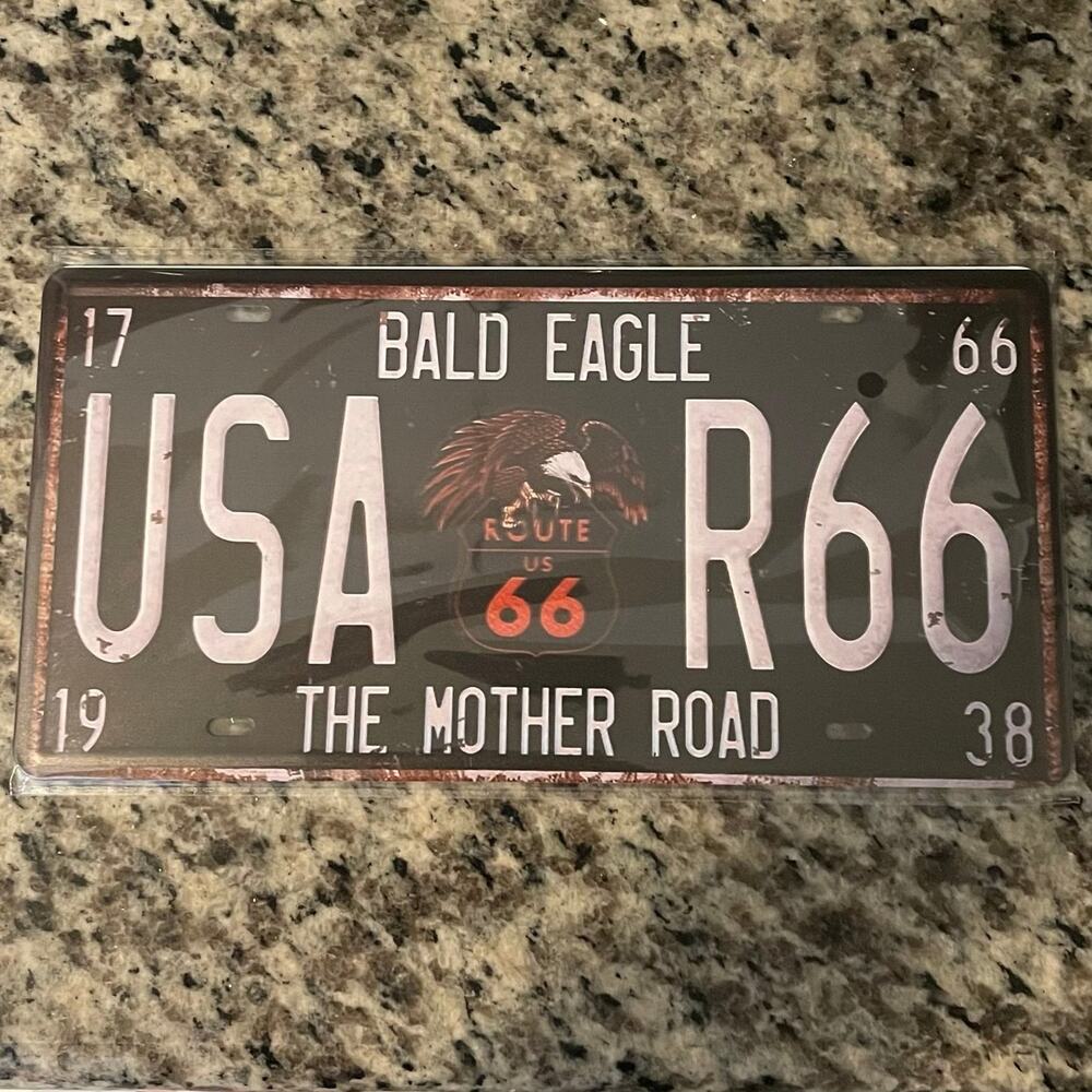 Route 66 Retro Auto License Plate ~ Decorative 6” x 12” Metal Sign